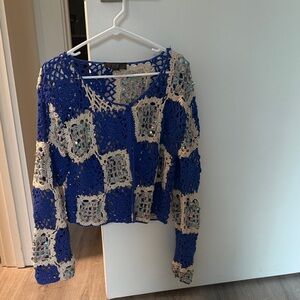 Zara Blue and Cream Crochet Cardigan